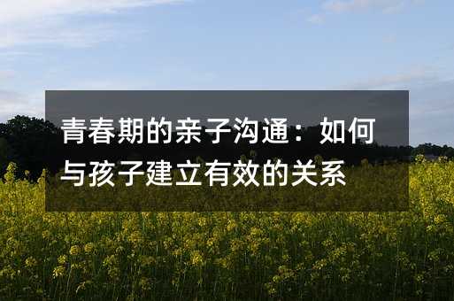 青春期的親子溝通:如何與孩子建立有效的關系