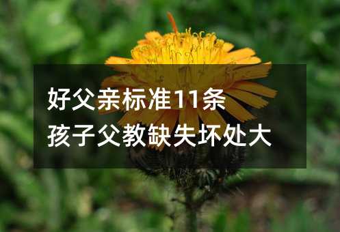 好父親標準11條 孩子父教缺失壞處大