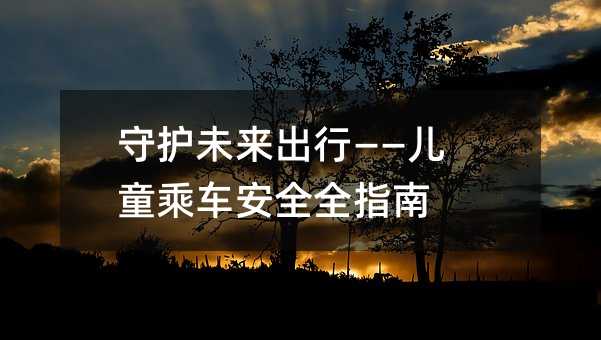 守護未來出行——兒童乘車安全全指南