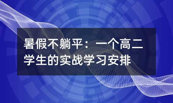 暑假不躺平:一個(gè)高二學(xué)生的實(shí)戰(zhàn)學(xué)習(xí)安排