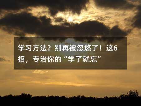 學習方法?別再被忽悠了!這6招,專治你的“學了就忘”